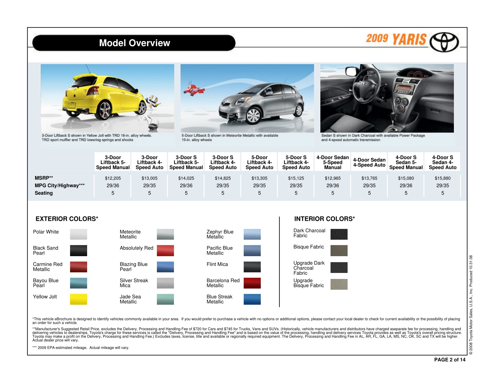 2009 Toyota Yaris Brochure Page 1